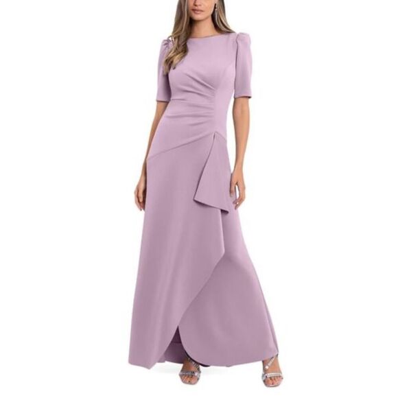 Xscape Rose Lilac Side Ruched Ruffle Detailed Scuba Crepe Gown - Size 6 - NWT - Picture 1 of 5
